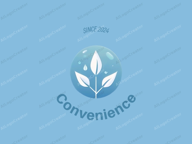 a modern minimalist design featuring stylized leaves and water droplets, emphasizing convenience and practicality, combined with a clean blue background.