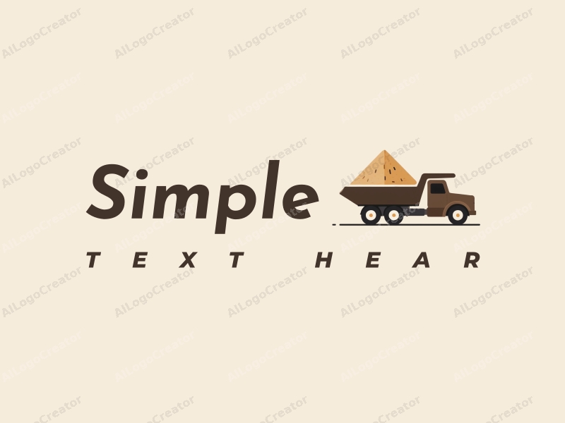 minimalist design features a stylized truck silhouette transporting sand, combined with a clean background and simple geometric shapes.