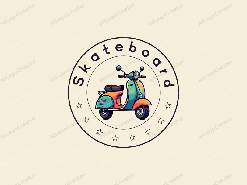 playful design features a vibrant skateboard and scooter intertwined with a stylized camera, combined with a clean background.