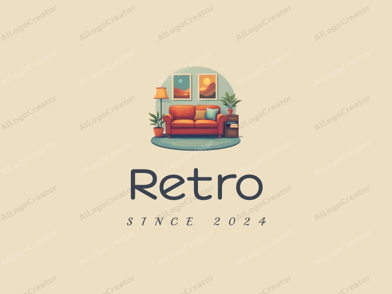 vintage design features a retro sofa, a retro poster, a retro clock, and retro books combined with a clean background.