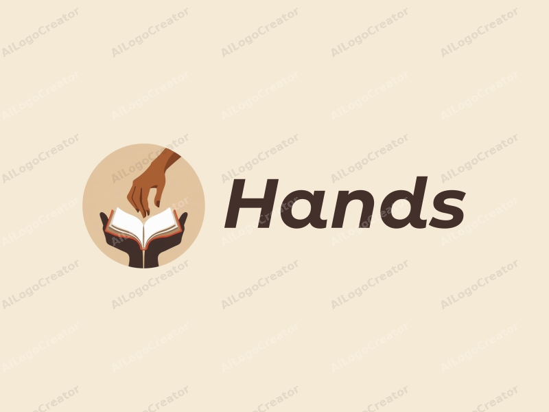 a modern design featuring a hand gently holding an open book, representing wisdom, with a clean background in skin tone colors.