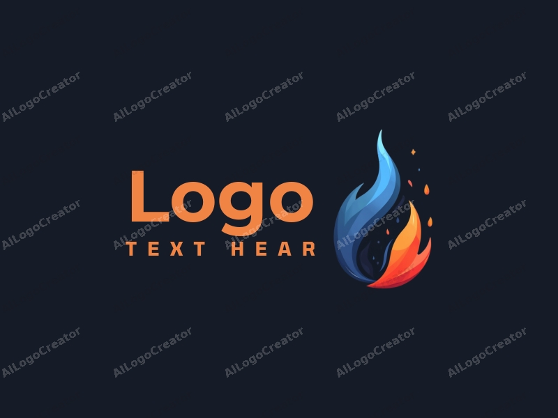 a modern minimalist design featuring stylized smoke and flames, incorporating black, blue, and red colors with a clean background and a creative approach.