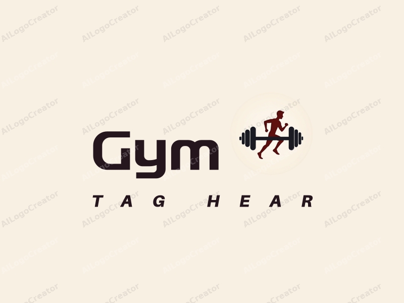 modern design features a stylized dumbbell and a dynamic runner silhouette, combined with a clean background and a harmonious layout.