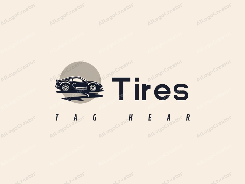 a modern design featuring a stylized car silhouette and tire elements, combined with a clean background of a road, emphasizing simplicity and harmony.