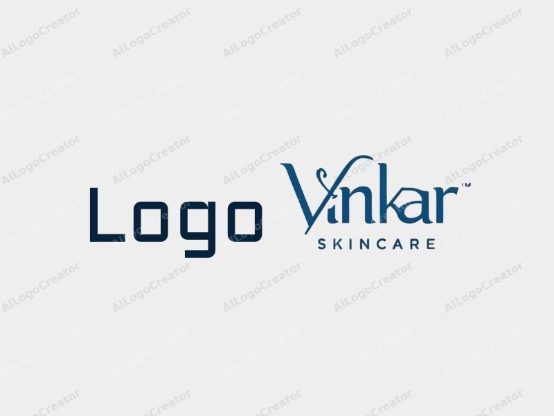 minimalist design features a sleek and simple logo representing skincare, incorporating modern typography with blue and black color scheme, combined with a clean background.