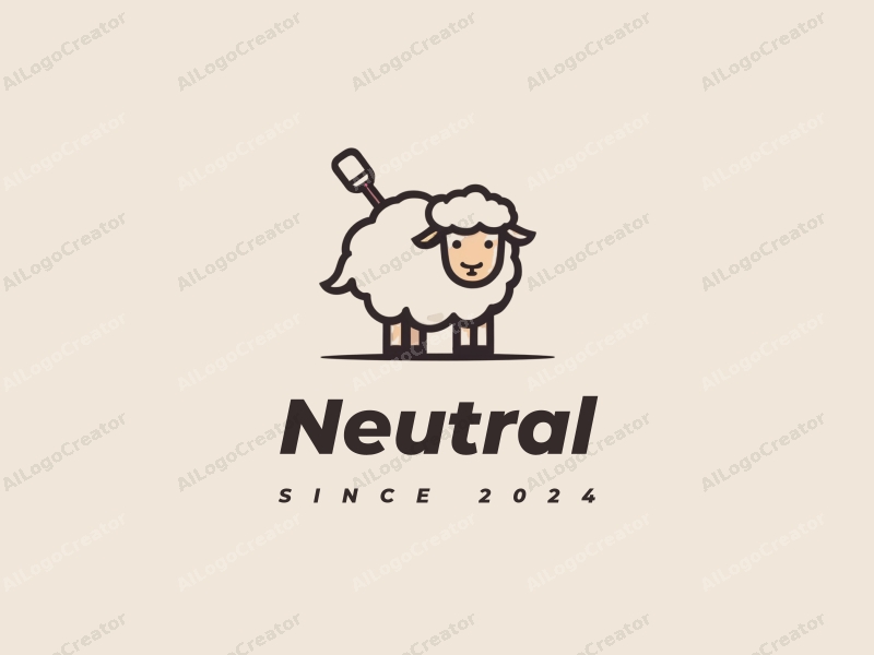 minimalist design features a stylized sheep and a brush, combined with a balanced composition and a clean background.