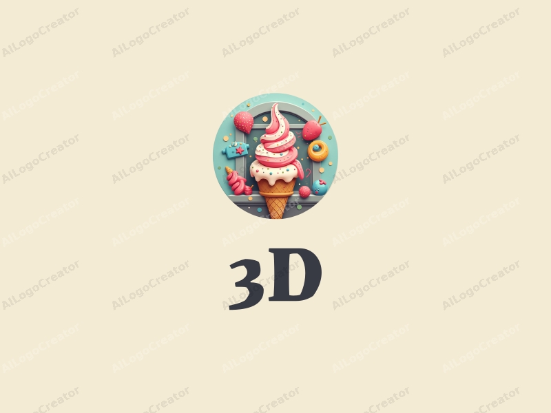 a modern design featuring colorful 3D ice cream elements and a dynamic window scene, combining playful shapes and a clean background.