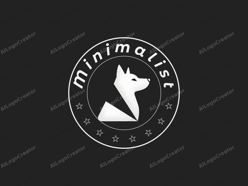 minimalist design features a stylized animal silhouette integrated with geometric triangles, utilizing a clean black and white color scheme and a tag style approach.