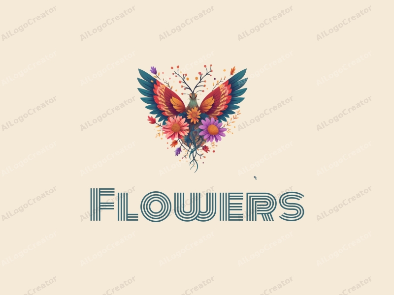 playful design features vibrant flowers and petals intertwined with whimsical wings and leaves, creating a harmonious and clean composition against a bright background.