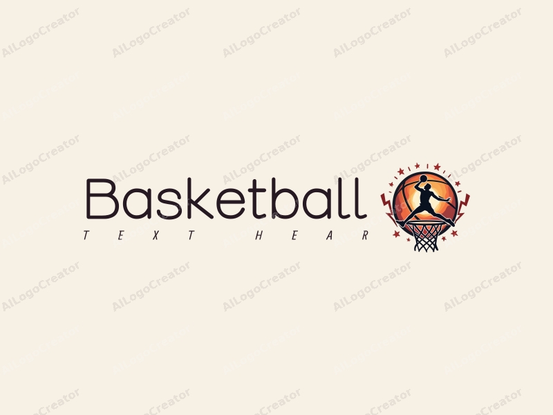 playful design features a dynamic basketball silhouette, an athlete in mid-dunk, and cheering elements combined with a clean background.