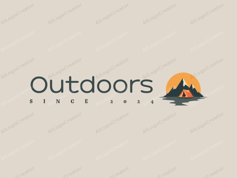 modern design features a stylized camping tent and mountain peak, combined with a clean background and a harmonious composition.