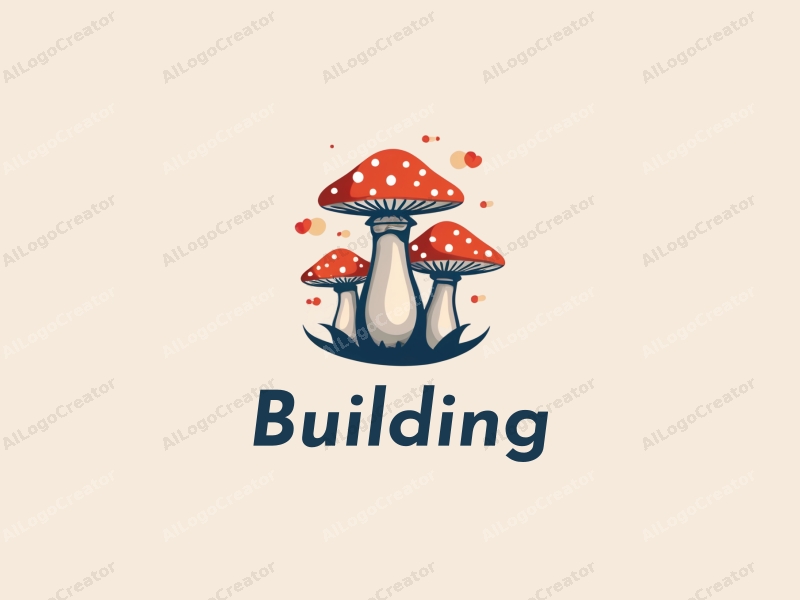 modern design features abstract architectural structures intertwined with stylized mushrooms, creating a harmonious composition with a clean background.