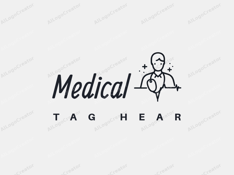 a modern minimalist design featuring a stylized hospital silhouette, a doctor figure, a stethoscope intertwined with a heartbeat line, combined with a clean background.