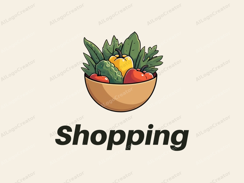 a modern design featuring a vibrant shopping mall scene with stylized fruits and vegetables, incorporating a clean and harmonious layout.