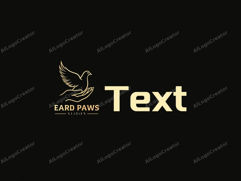 modern design features elegant text and font, a stylized hand holding a dove, combined with a clean black background.