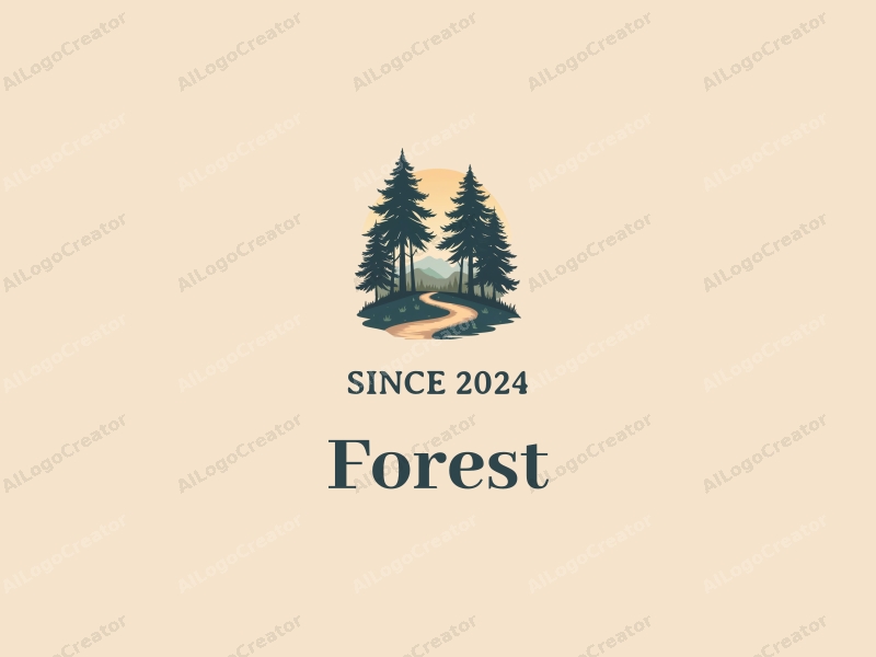 vintage design features a serene forest scene with tall trees, a lush tree canopy, and a winding pathway, combined with a clean background.