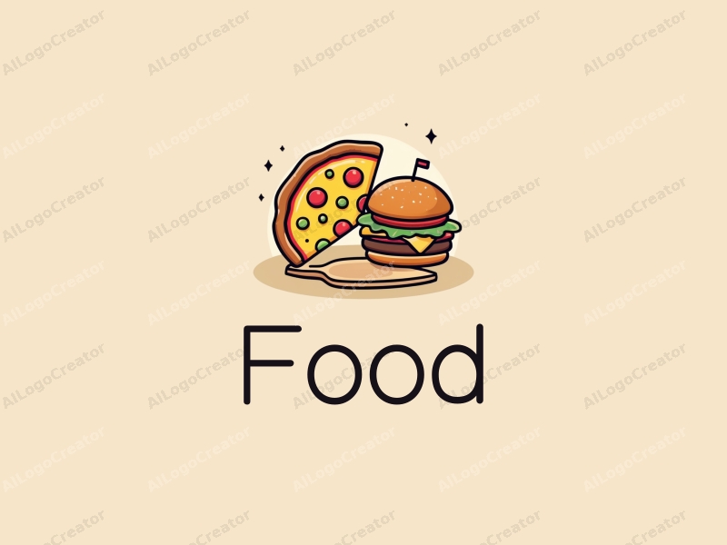 a modern design featuring a vibrant and colorful representation of a pizza and a burger, combined with a clean background and a harmonious layout.