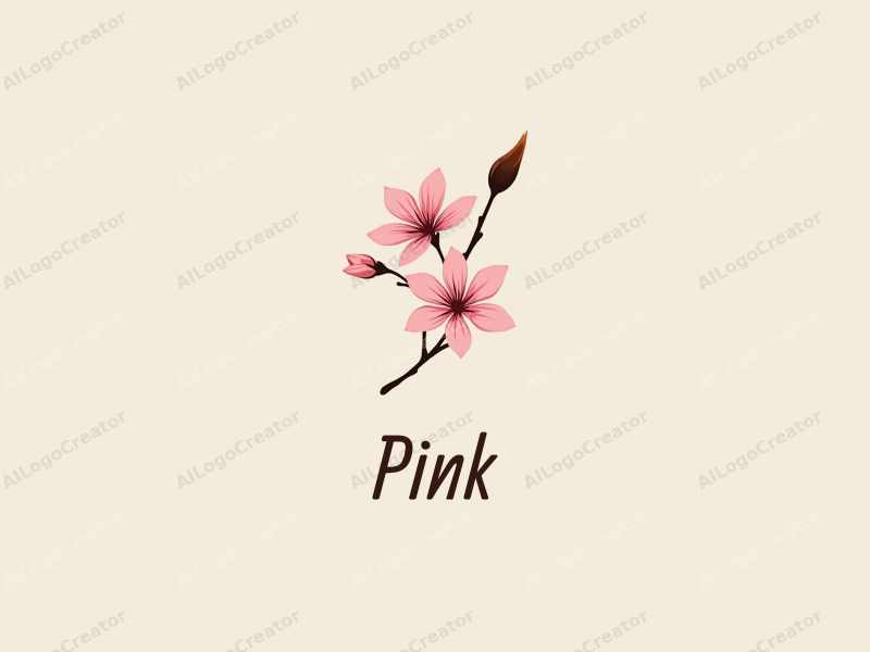 minimalist design features delicate cherry blossoms with soft pink petals, a stylized paintbrush, and a clean background that emphasizes simplicity and elegance.