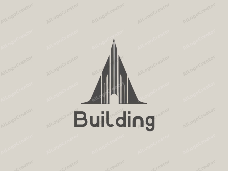 minimalist design features architectural structures, an elegant letter A integrated with a modern building outline, combined with a clean gray background.