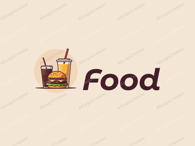 a modern design featuring a stylized burger and beverage, with vibrant colors and a clean background, emphasizing the deliciousness of food in a harmonious composition.