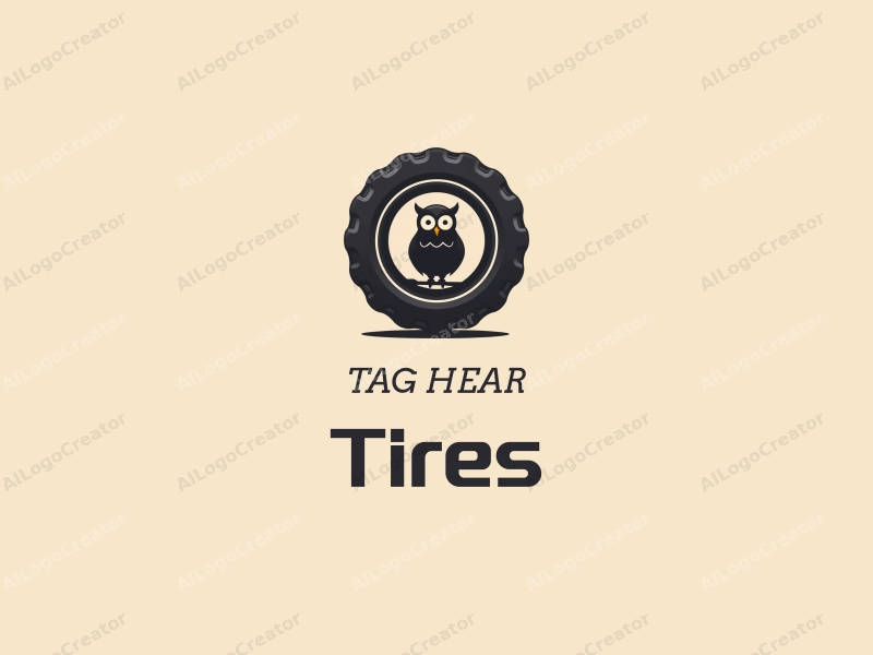 a modern design featuring a stylized tire and an owl, combined with a clean background and a harmonious composition.