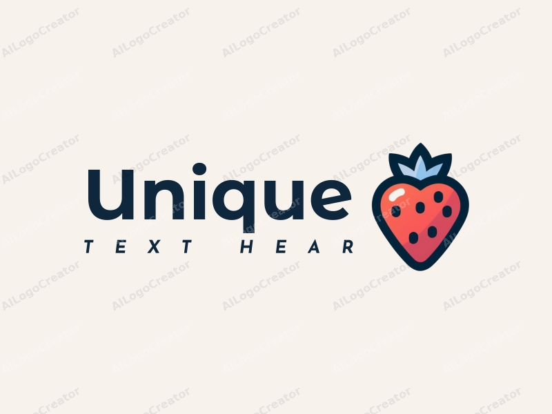 a modern minimalist design featuring a stylized strawberry with a crown, using a blue and red color palette, combined with a clean background for a fresh and innovative look.