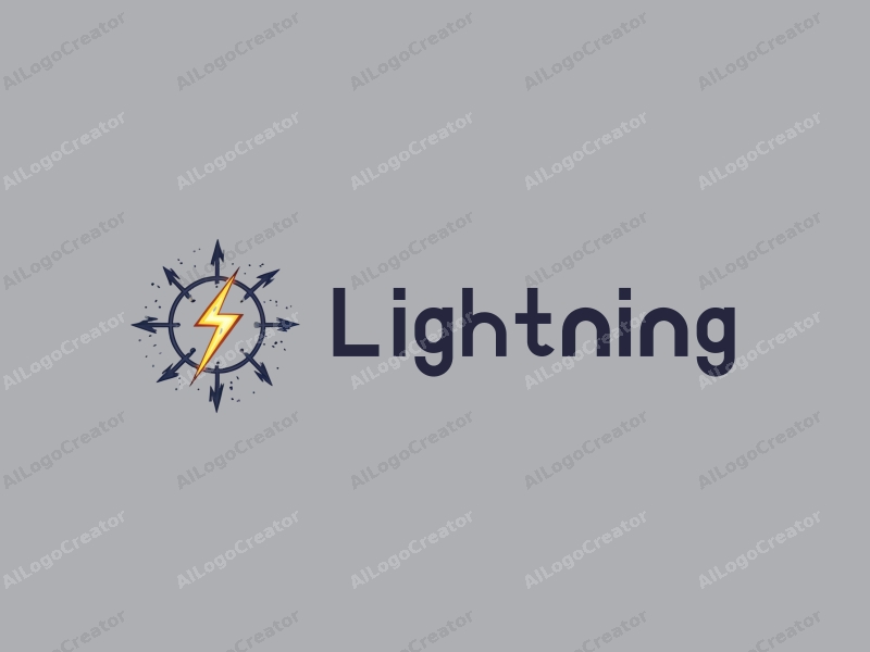 geometric design features a stylized lightning bolt and electric current flowing through a network, combined with a clean background.