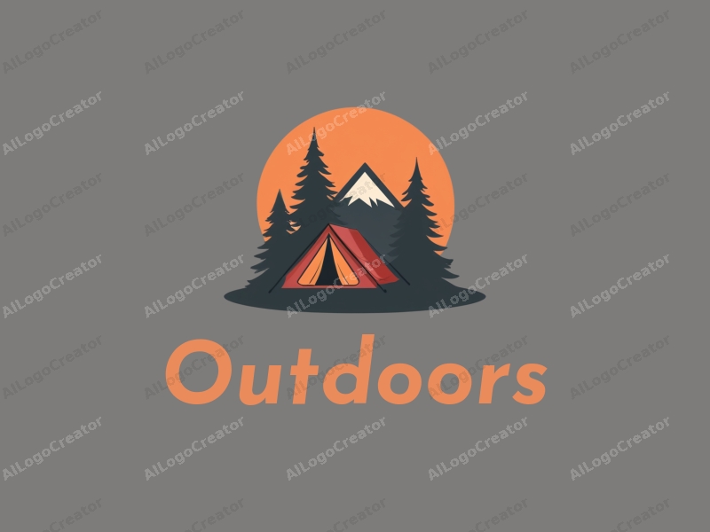 modern design features a stylized camping tent and mountain peak, combined with a clean background and a harmonious composition.