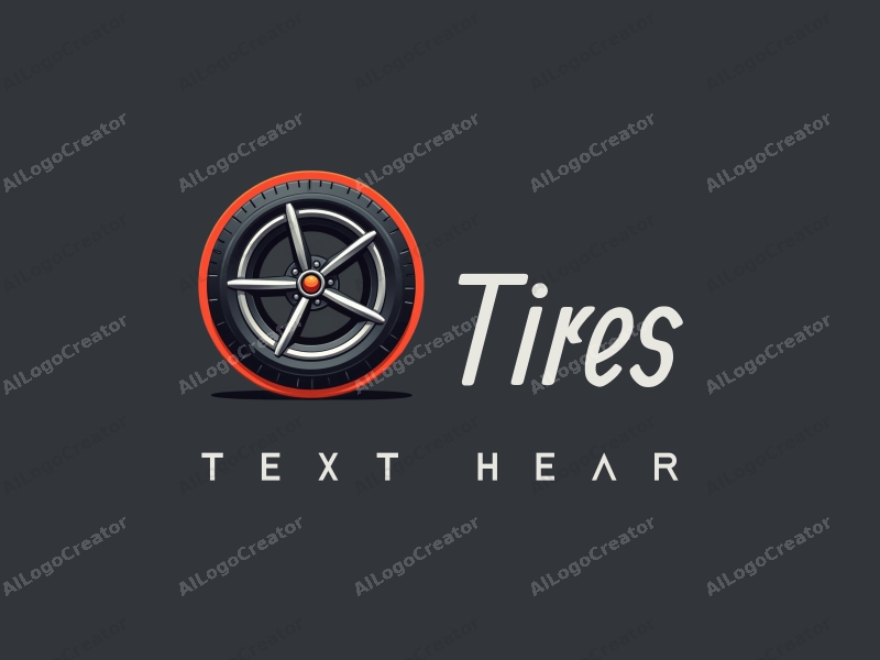 modern design features a stylized tire and car wheel, emphasizing speed with clean lines and a minimalist approach combined with a simple background.