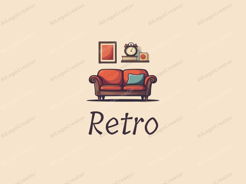 vintage design features a retro sofa, a retro poster, a retro clock, and retro books combined with a clean background.