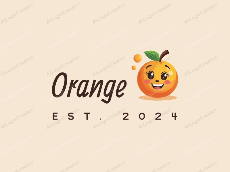 playful design features a vibrant orange, a stylized juice splash, and a smiling face, combined with a clean background.