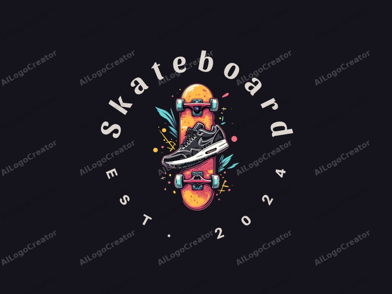 street style design features a dynamic skateboard and sneakers, combined with graffiti and street art elements, all set against a clean black background.