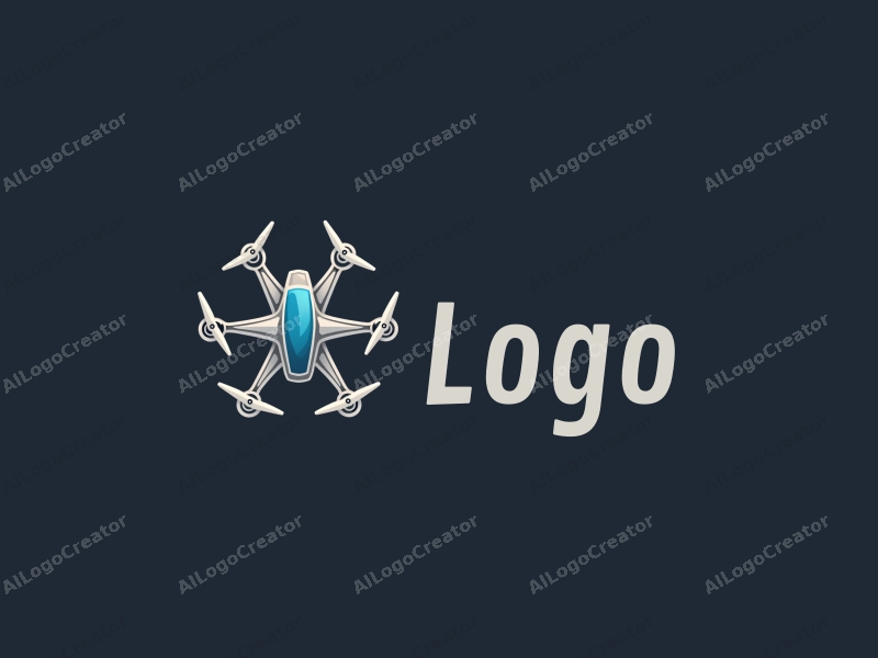 modern design features a stylized drone silhouette with prominent rotors, combined with a clean background and a minimalist approach.