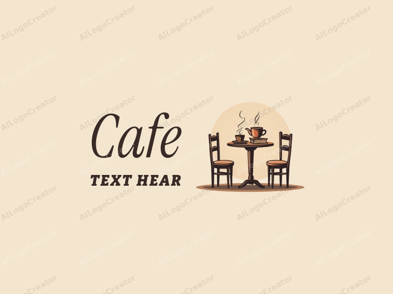 vintage design features a stylized coffee cup, a book, and a cozy table and chair setup, combined with a clean background.