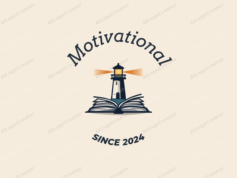 a modern design featuring a stylized lighthouse and open books, symbolizing guidance and knowledge, combined with a clean background and harmonious composition.