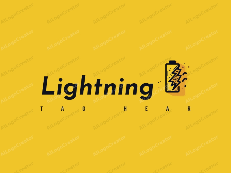 geometric design features stylized lightning bolts, electric currents, and battery shapes, combined with wave patterns, set against a clean yellow background.