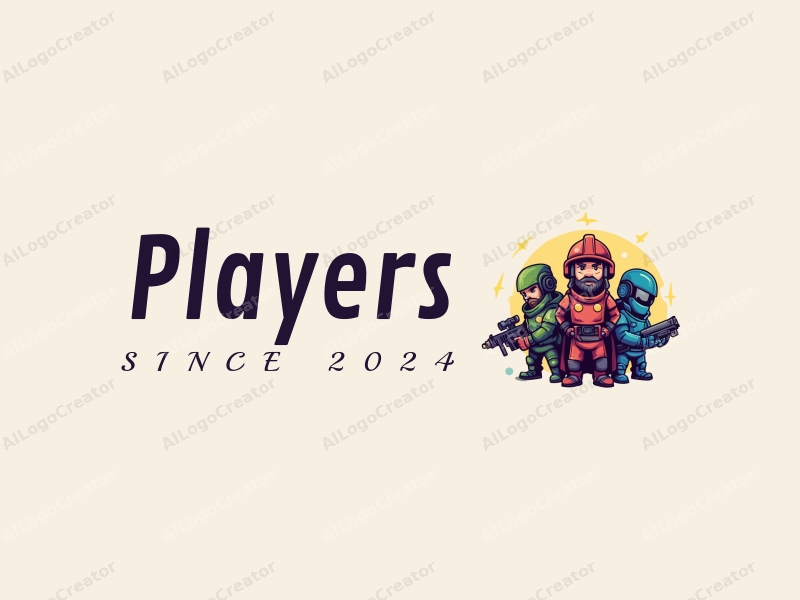 playful design features a vibrant player character, a stylized warrior, and a robot, combined with a clean background.