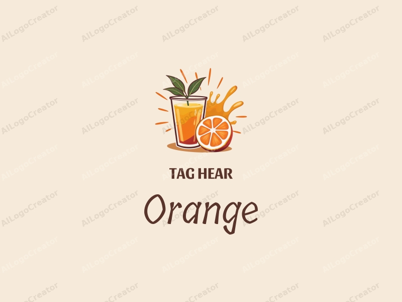 playful design features a vibrant orange, a stylized juice splash, a cheerful drink cup, and sun rays, combined with a clean background.