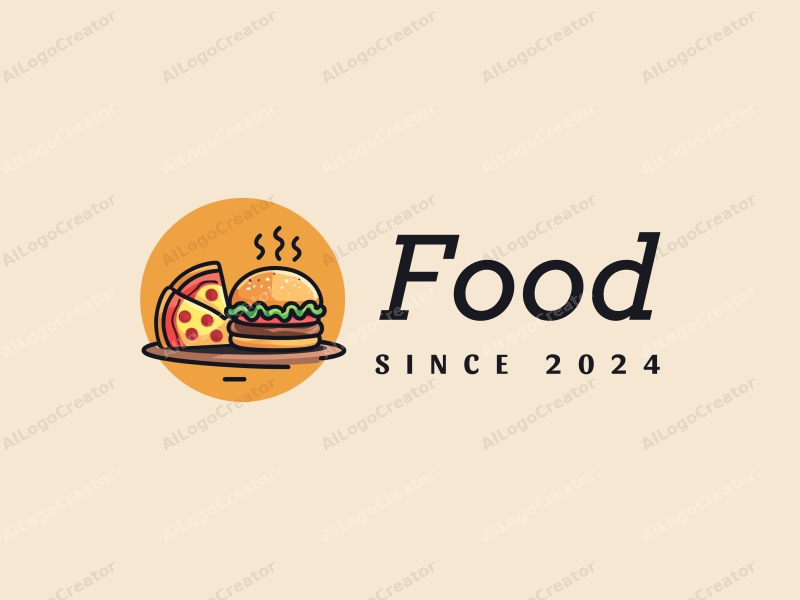 a modern design featuring a vibrant and colorful representation of a pizza and a burger, combined with a clean background and a harmonious layout.