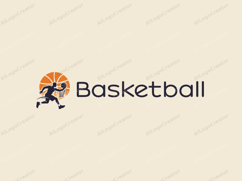 playful design features a dynamic athlete in action, a stylized basketball and hoop, combined with a clean background.