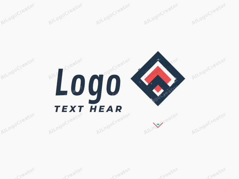 minimalist design features abstract geometric shapes, a stylized representation of creativity and branding, combined with a clean background and a harmonious color palette of black, blue, and red.