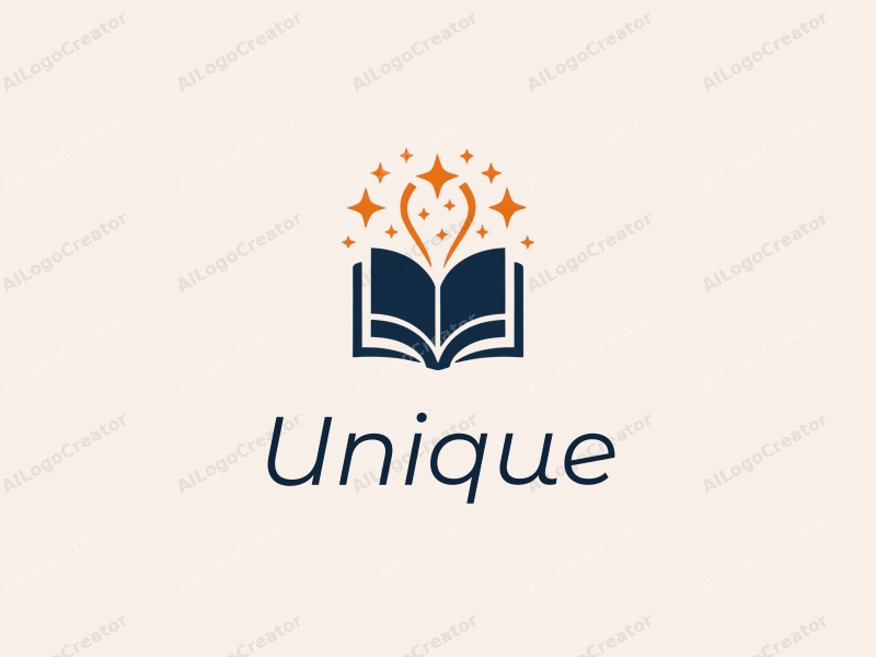 a modern design featuring a stylized book with stars surrounding it, representing storytelling and entertainment, combined with a clean background and an innovative approach.