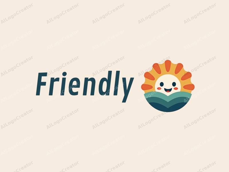 playful design features friendly symbols of friendship, a stylized sunrise, and a smiling face, combined with a clean background.