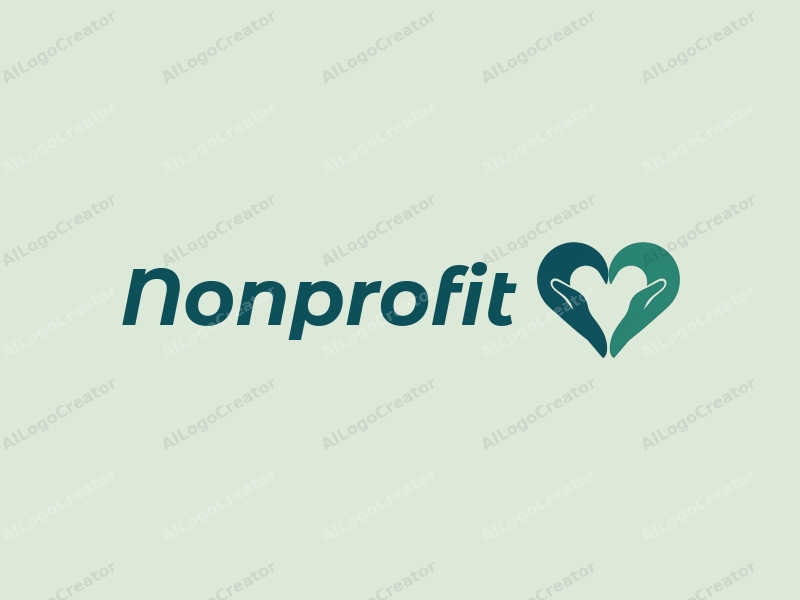 modern design features a heart shape formed by hands, symbolizing charity and volunteerism, combined with a clean background in blue and green tones.