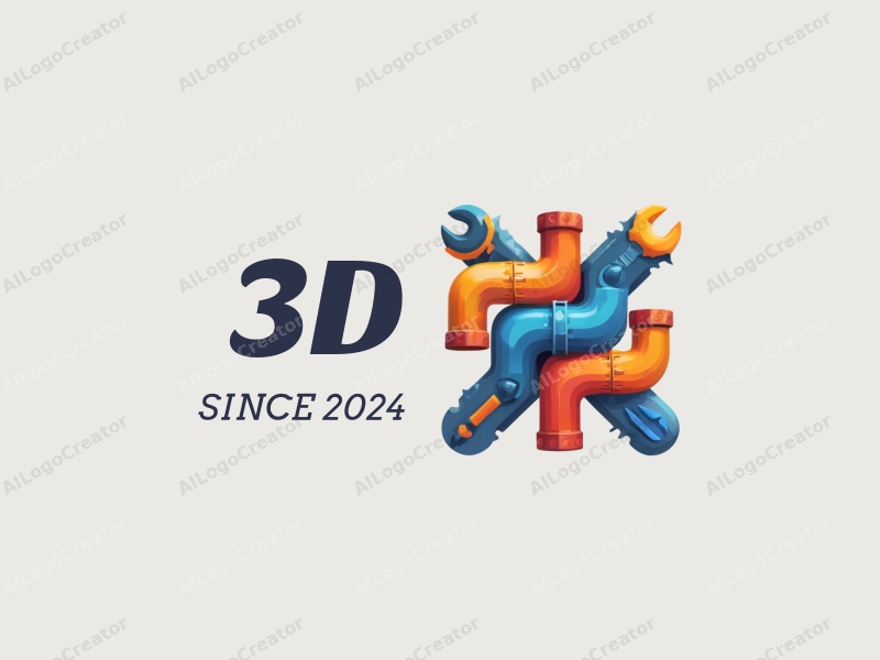 a modern design featuring colorful 3D dynamic elements, incorporating stylized pipes and tools, with a clean background and harmonious composition.