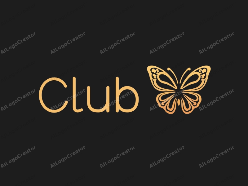 a modern design featuring a stylized butterfly intertwined with flowing shapes representing social interaction and a club atmosphere, combined with a clean black background.