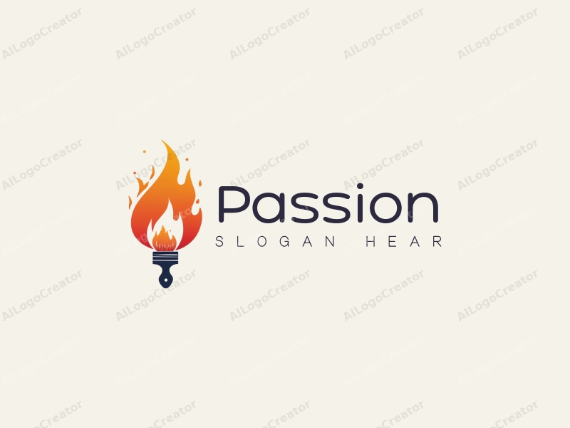 playful design features a vibrant flame intertwined with a stylized paintbrush, creating a dynamic representation of passion and enthusiasm, combined with a clean background.