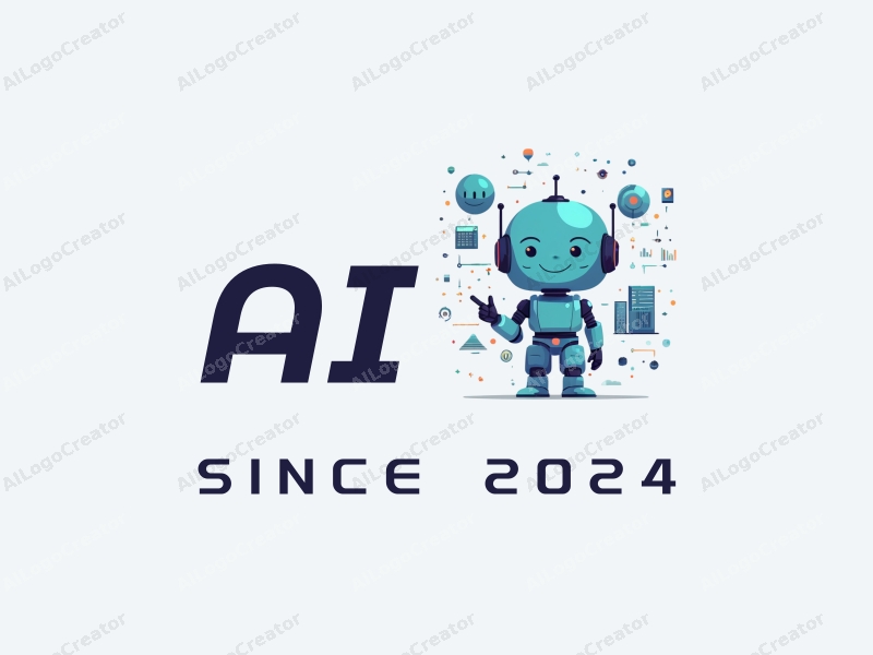 modern abstract design featuring stylized robots and network connections, incorporating elements of artificial intelligence and data analysis, with a clean background in blue and green tones.