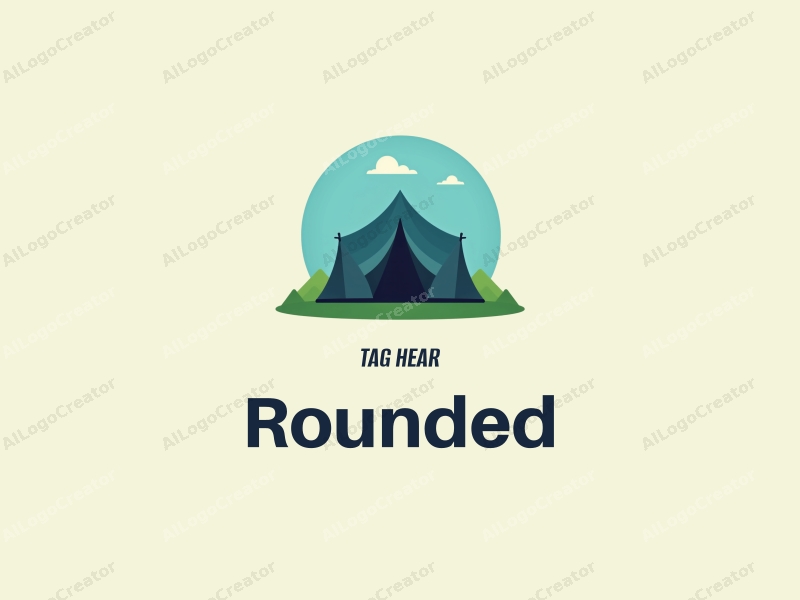 geometric design features circular shapes and curves, a stylized tent and wrap, combined with a clean background in blue and green colors.