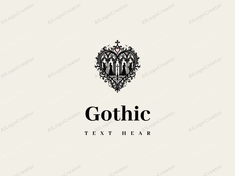 Gothic design features intricate Gothic architecture elements, stylized Gothic fashion silhouettes, heart shapes, and cross symbols combined with a clean background.